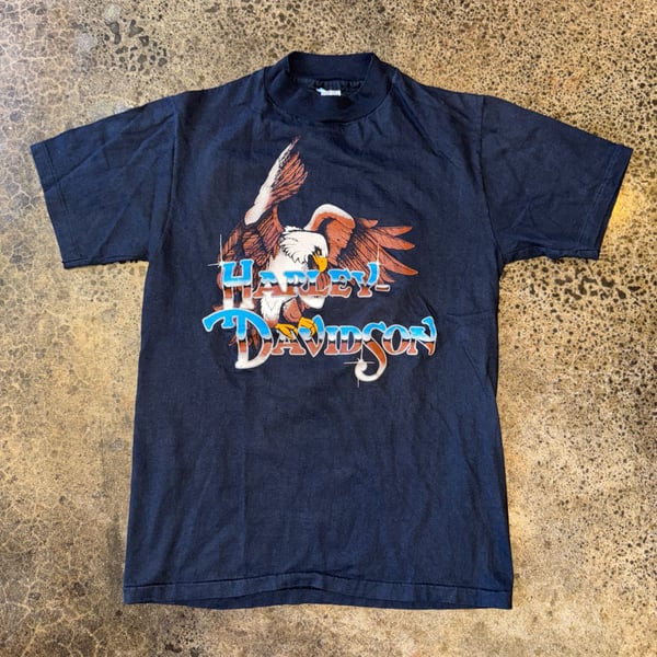 Crazy Rare Vintage 80s  Harley-Davidson Eagle Graphic Black T-Shirt M