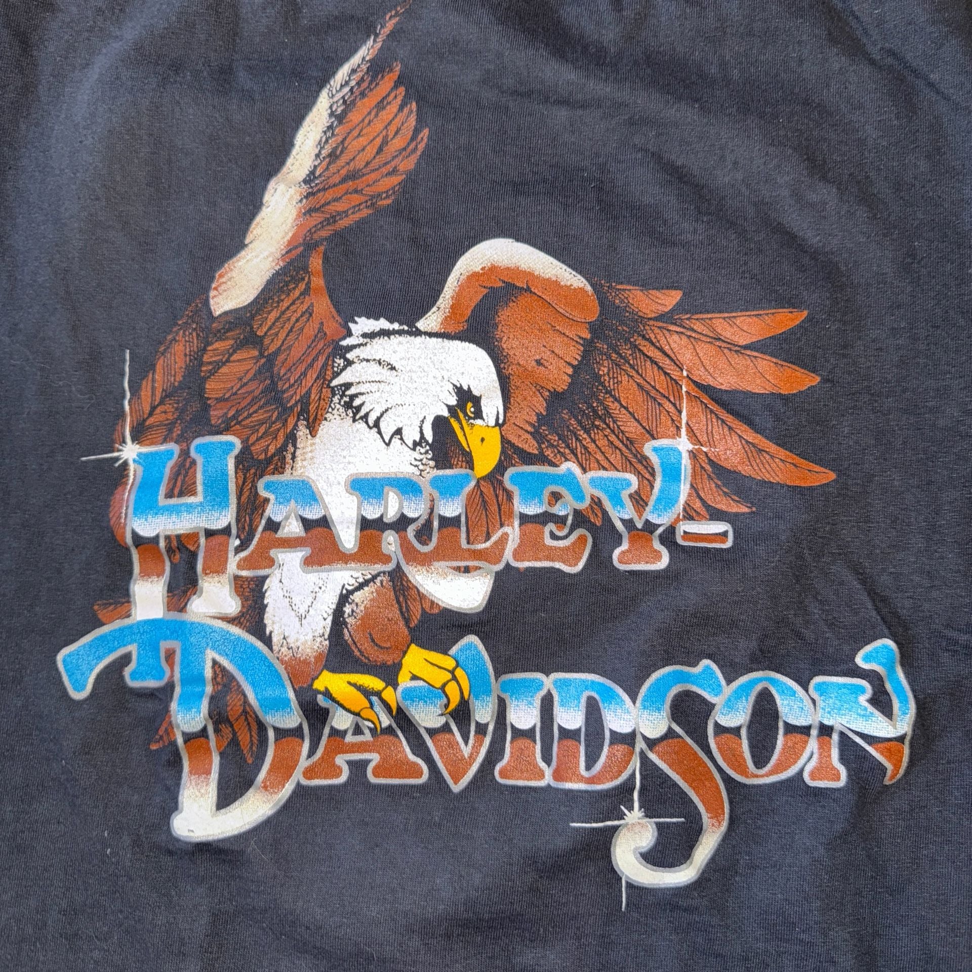 Crazy Rare Vintage 80s Harley-Davidson Eagle Graphic Black T-Shirt M 3