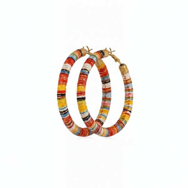 Boho Hoop Earrings Plunder Lena Thread Wrapped Colorful 3 Inch Statement Jewelry