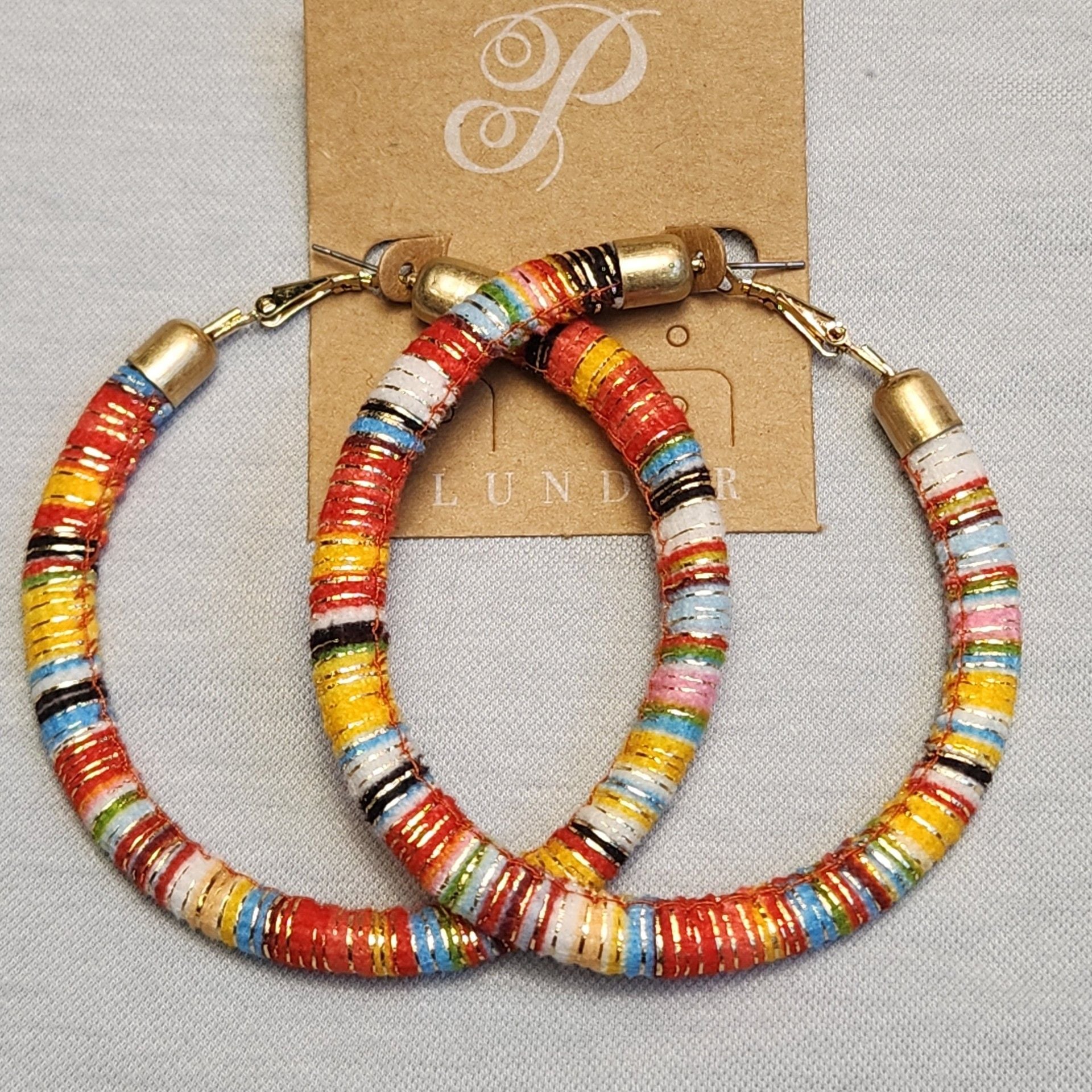 Boho Hoop Earrings Plunder Lena Thread Wrapped Colorful 3 Inch Statement Jewelry 4