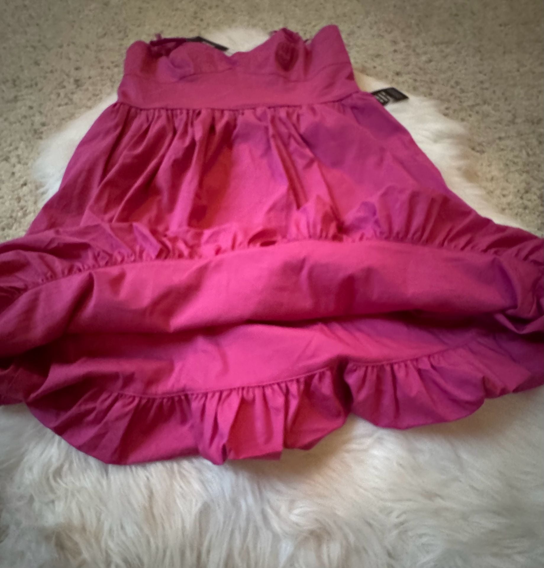 NWT Express Fuchsia Bubble Hem Mini Dress Spaghetti Strap V-Neck Size S 9