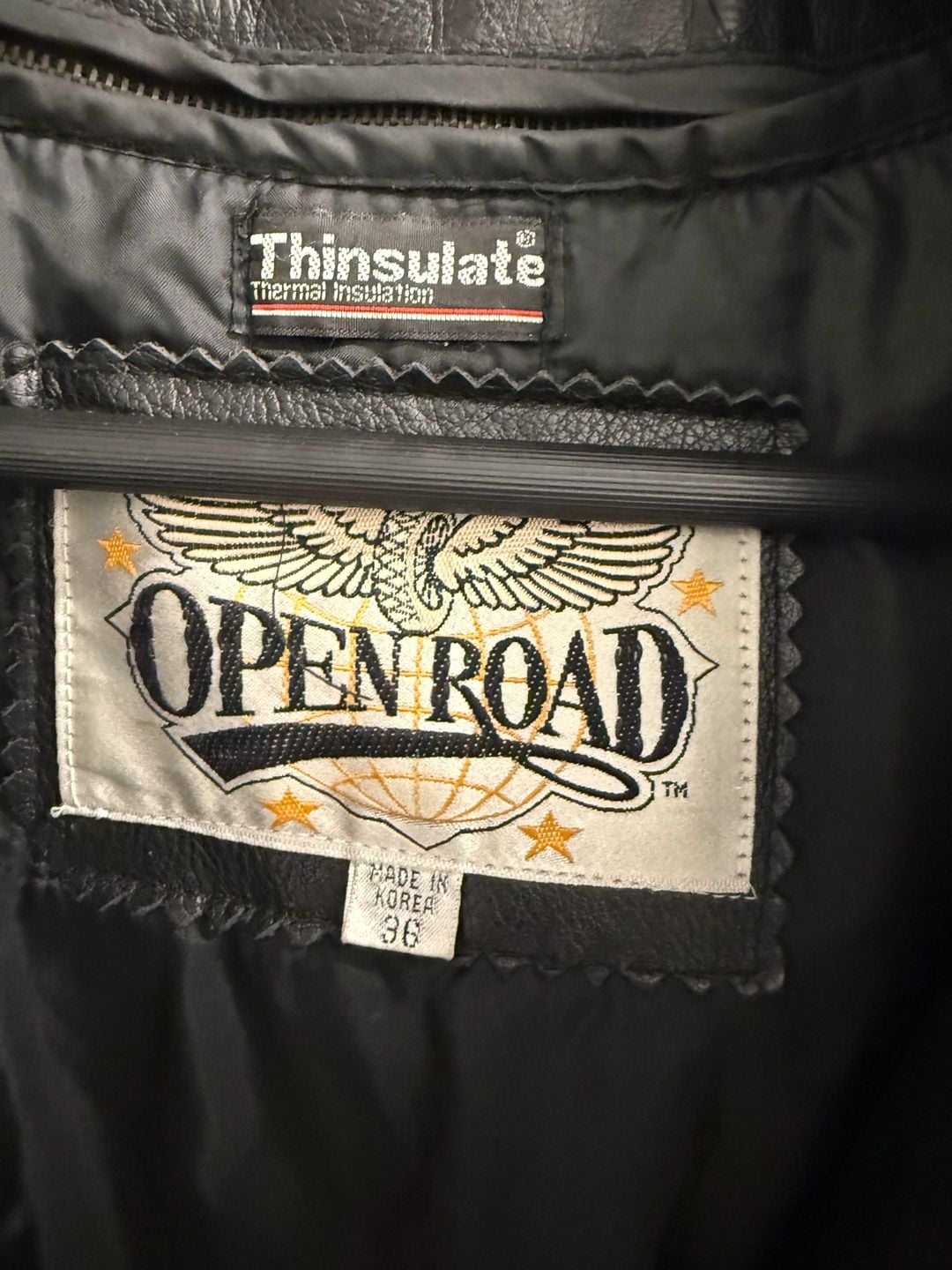 Vintage Open Road Thinsulate Black Leather Motorcycle Biker Jacket Size 36 3