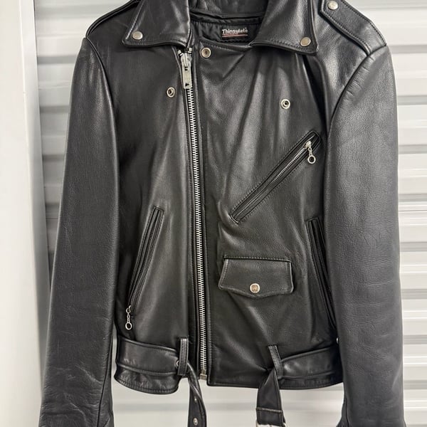 Vintage Open Road Thinsulate Black Leather Motorcycle Biker Jacket Size 36