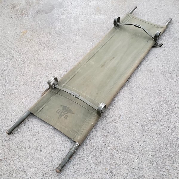 (3) Vintage US Military Medical Corps Folding Stretcher Litter Gurney Canvas