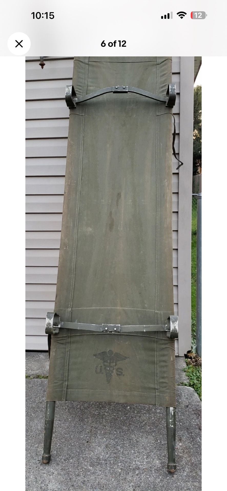 (3) Vintage US Military Medical Corps Folding Stretcher Litter Gurney Canvas 4