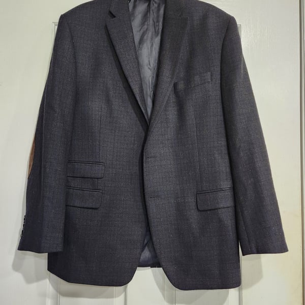 Lauren Ralph Lauren Men's Wool Sport Coat Blazer 44R Gray Blue Elbow Patches