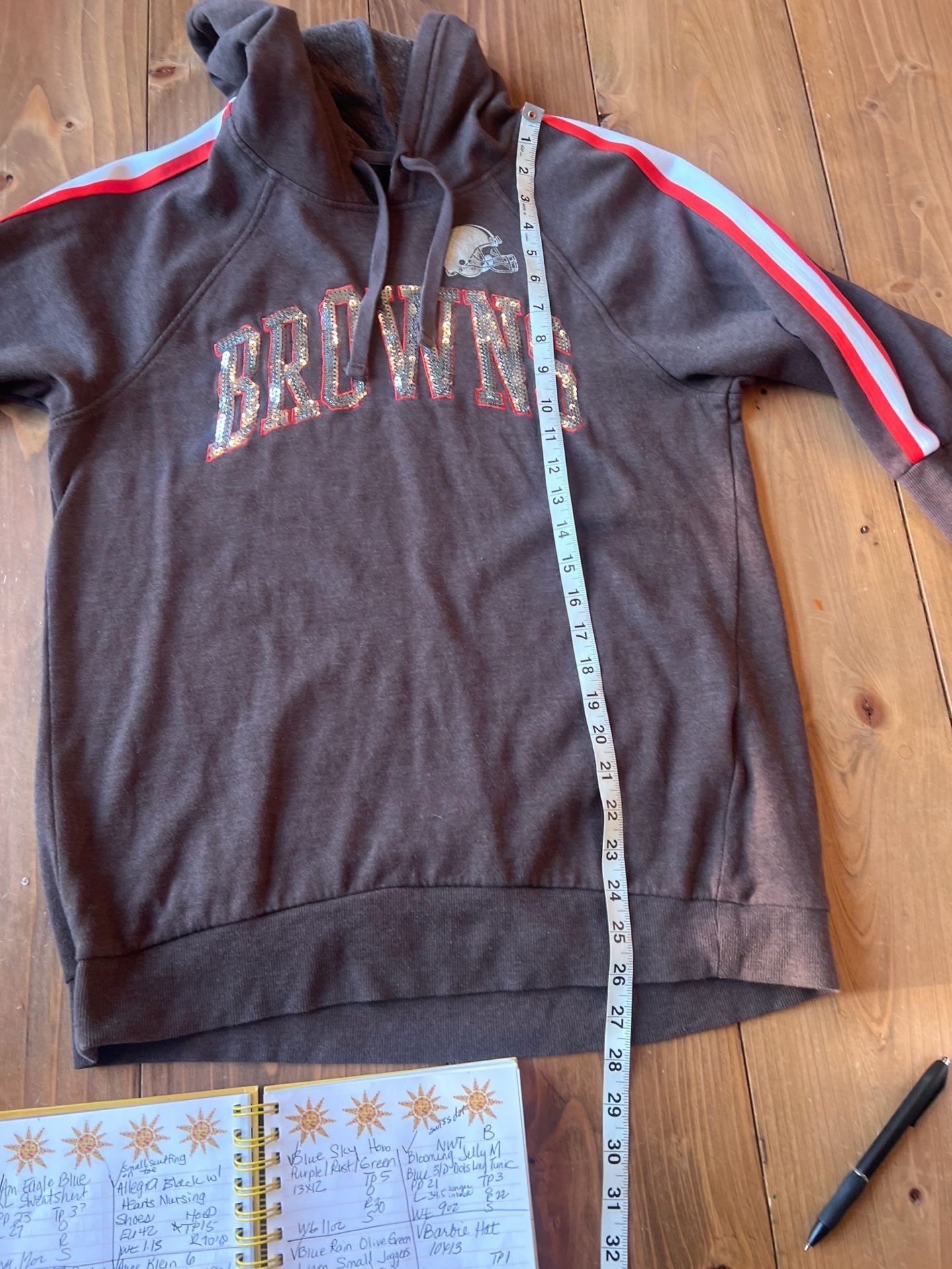 NFL Team Apparel Cleveland Browns Women's Brown Sequin Pullover Hoodie Sweatshirt Size M 7