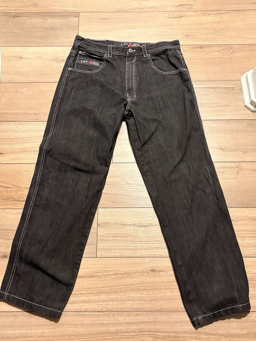 Lot 29 Black Denim Jeans Contrast Stitching Baggy Y2K Mens 2