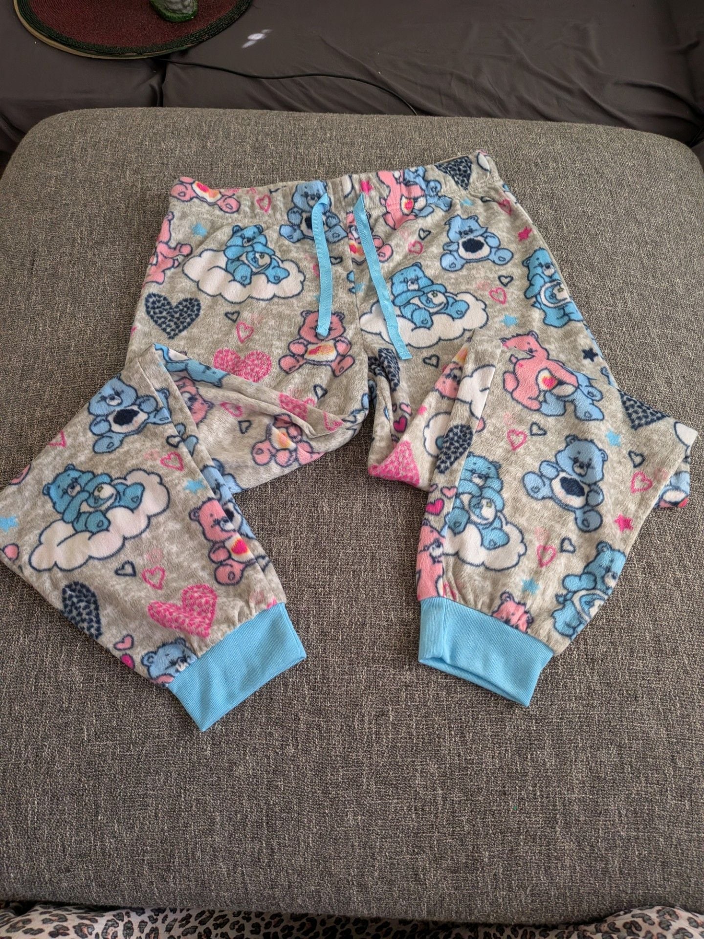 Care Bears Gray Print Fleece Cuffed Pajama Pants Size M 8-10 2