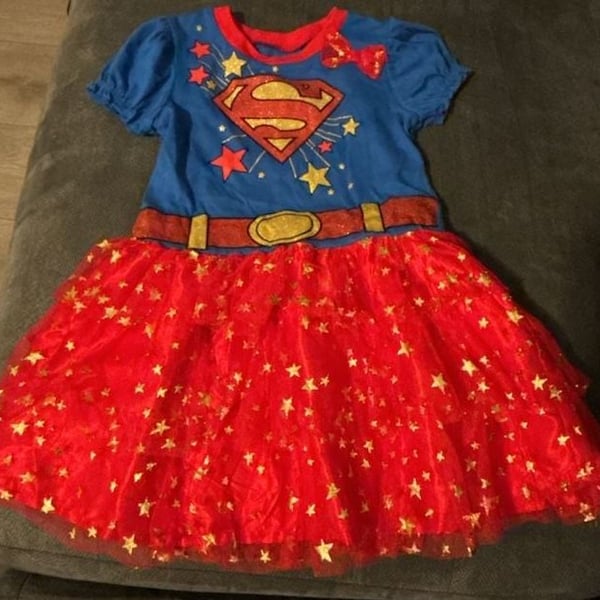 DC Comics Toddler Girls Size 3T Blue & Red Supergirl Tutu Dress Superman Costume