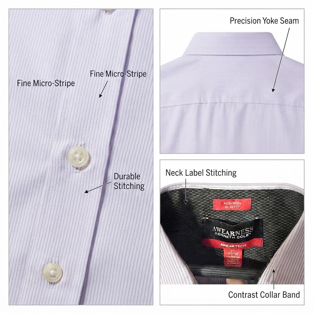 Aweness Kenneth Cole Men's Purple Button Up Dress Shirt Solid Long Sleeve 34/35 5