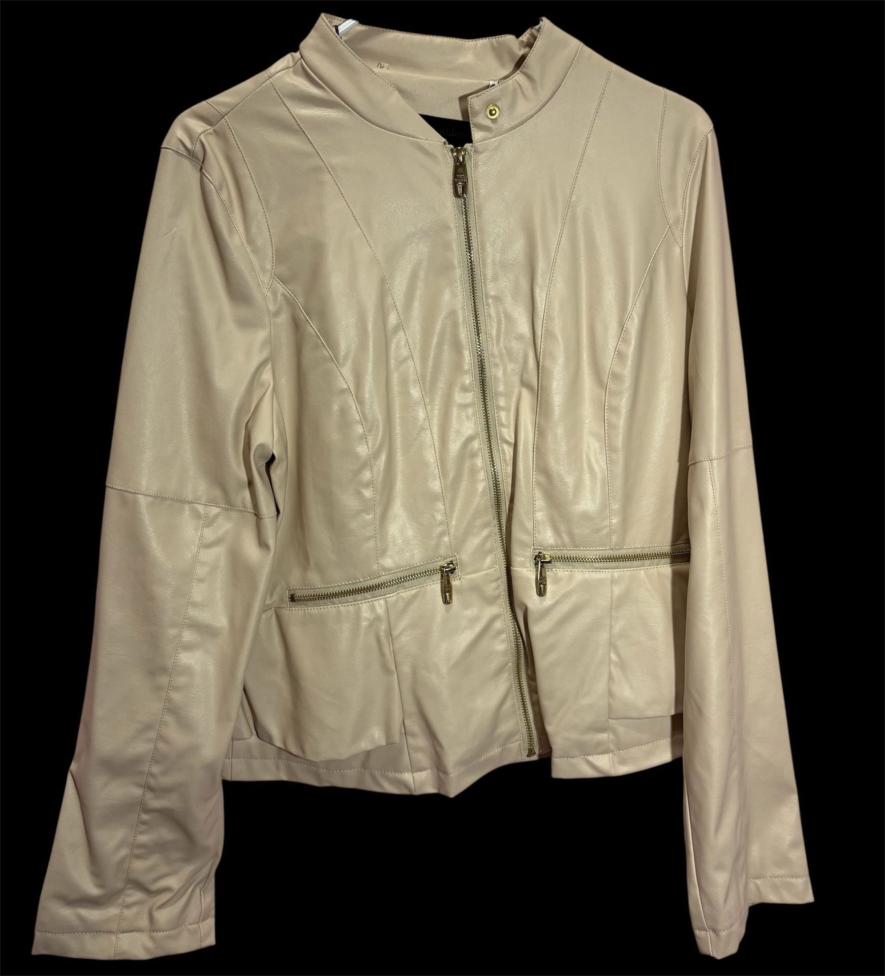 Steve Madden OLA400H Champagne Faux Leather Zip Jacket 2