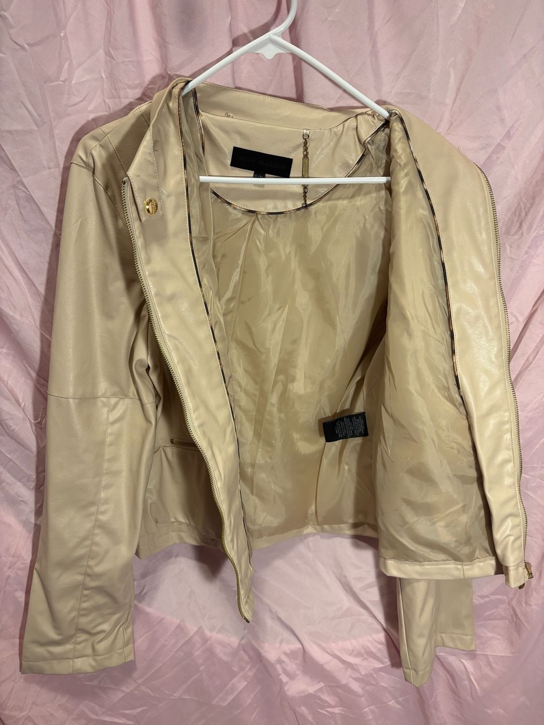 Steve Madden OLA400H Champagne Faux Leather Zip Jacket 4