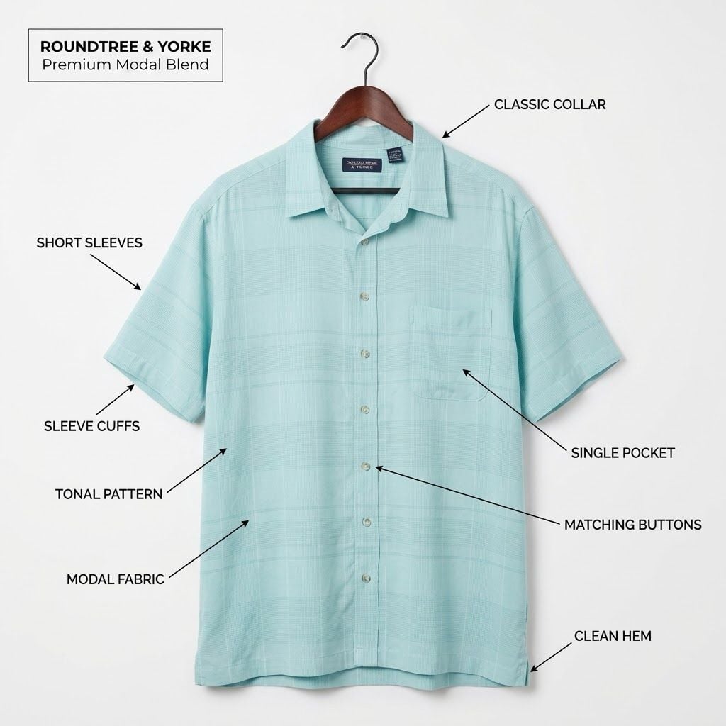Roundtree & Yorke Men's 3XB Short Sleeve Button-Down Shirt in Aqua Blue 3