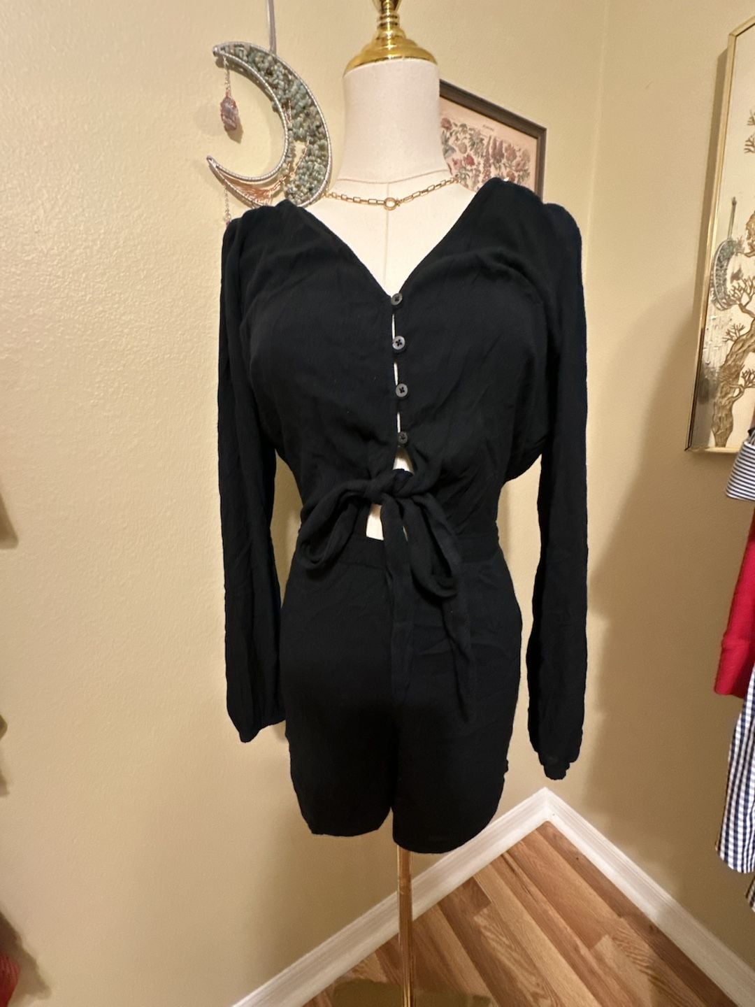 Abercrombie & Fitch Black Long Sleeve Tie Front Romper L 4
