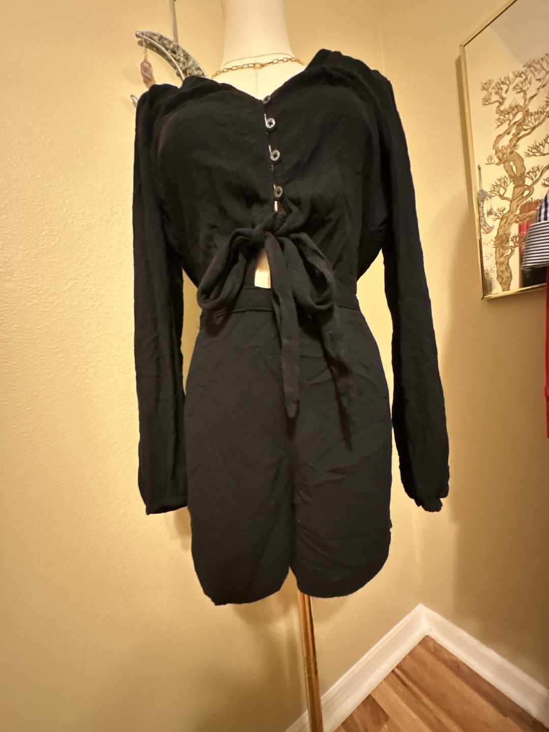 Abercrombie & Fitch Black Long Sleeve Tie Front Romper L 5