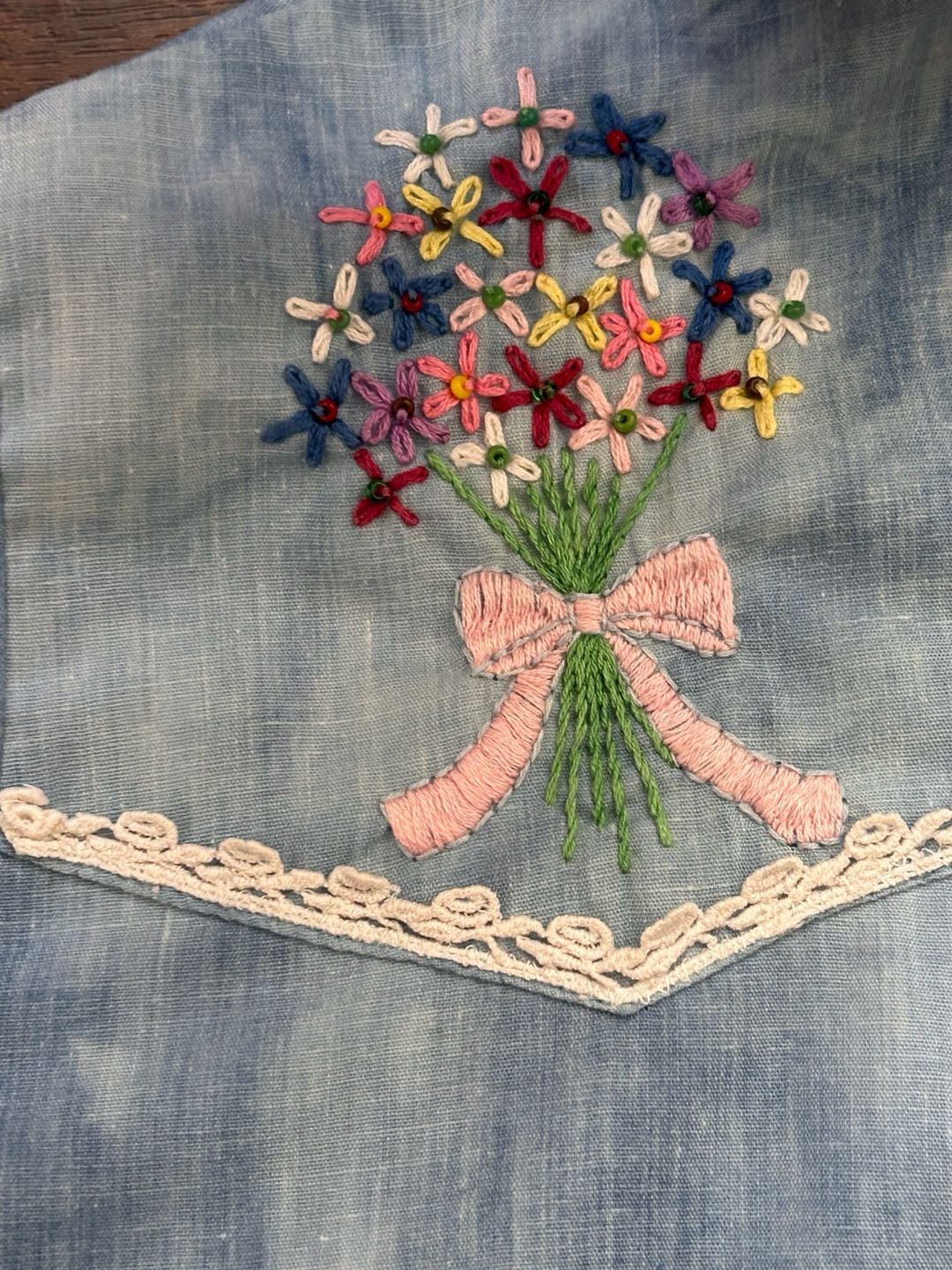 Vintage 70s Wrangler Embroidered Floral Western Denim Shirt prairie boho lace 8