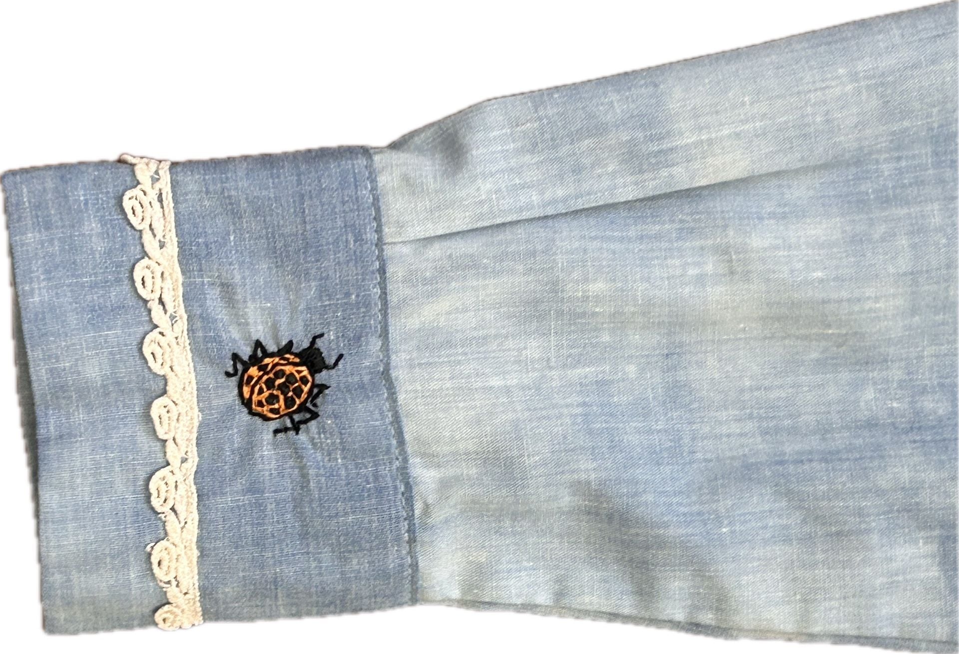 Vintage 70s Wrangler Embroidered Floral Western Denim Shirt prairie boho lace 12