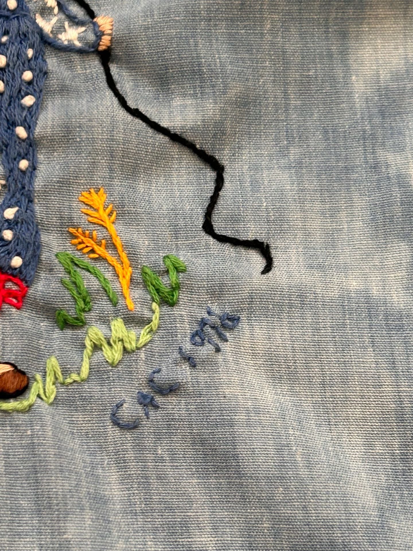 Vintage 70s Wrangler Embroidered Floral Western Denim Shirt prairie boho lace 16