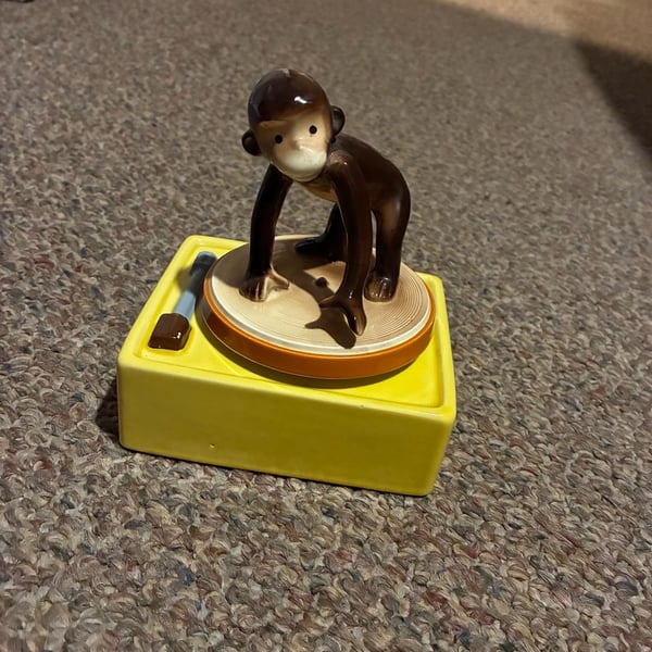 Vintage Gorham Curious George Ceramic Musical Box Turntable Figurine