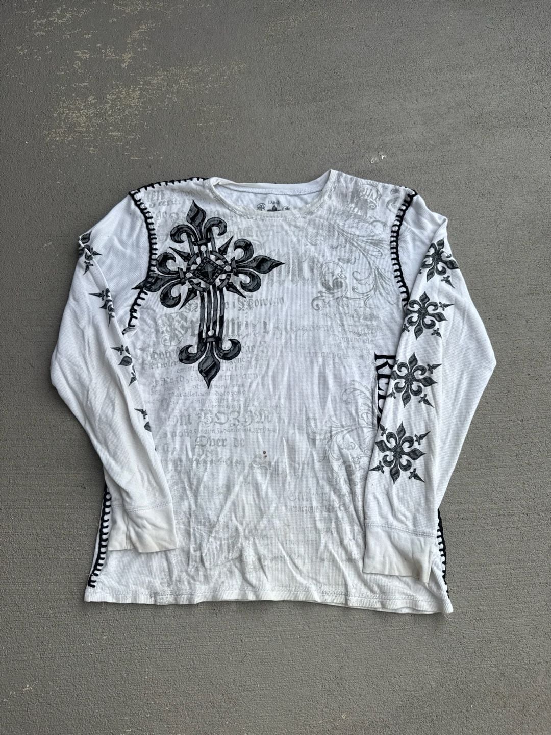 Raw State Vintage Thermal Shirt White Gothic Cross Wings MMA Waffle Knit 2