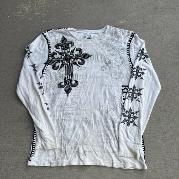 Raw State Vintage Thermal Shirt White Gothic Cross Wings MMA Waffle Knit