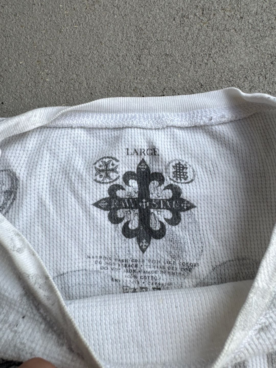 Raw State Vintage Thermal Shirt White Gothic Cross Wings MMA Waffle Knit 4
