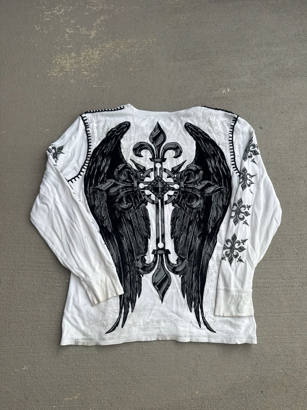 Raw State Vintage Thermal Shirt White Gothic Cross Wings MMA Waffle Knit 5
