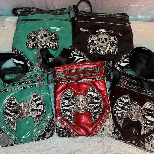 Lot of 5 Skull Crossbones Western Crossbody Purses. * read description plz