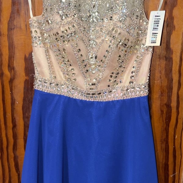 A Formal Affair Beaded Illusion Bodice Royal Blue Short Cocktail Dress