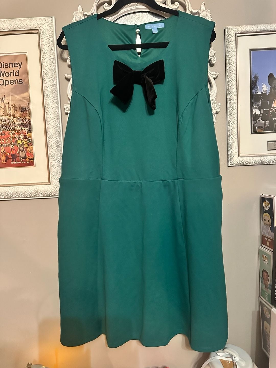 Draper James Green Sleeveless Ponte Dress with Black Velvet Bow Size XXL 2