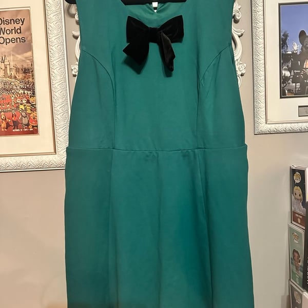 Draper James Green Sleeveless Ponte Dress with Black Velvet Bow Size XXL