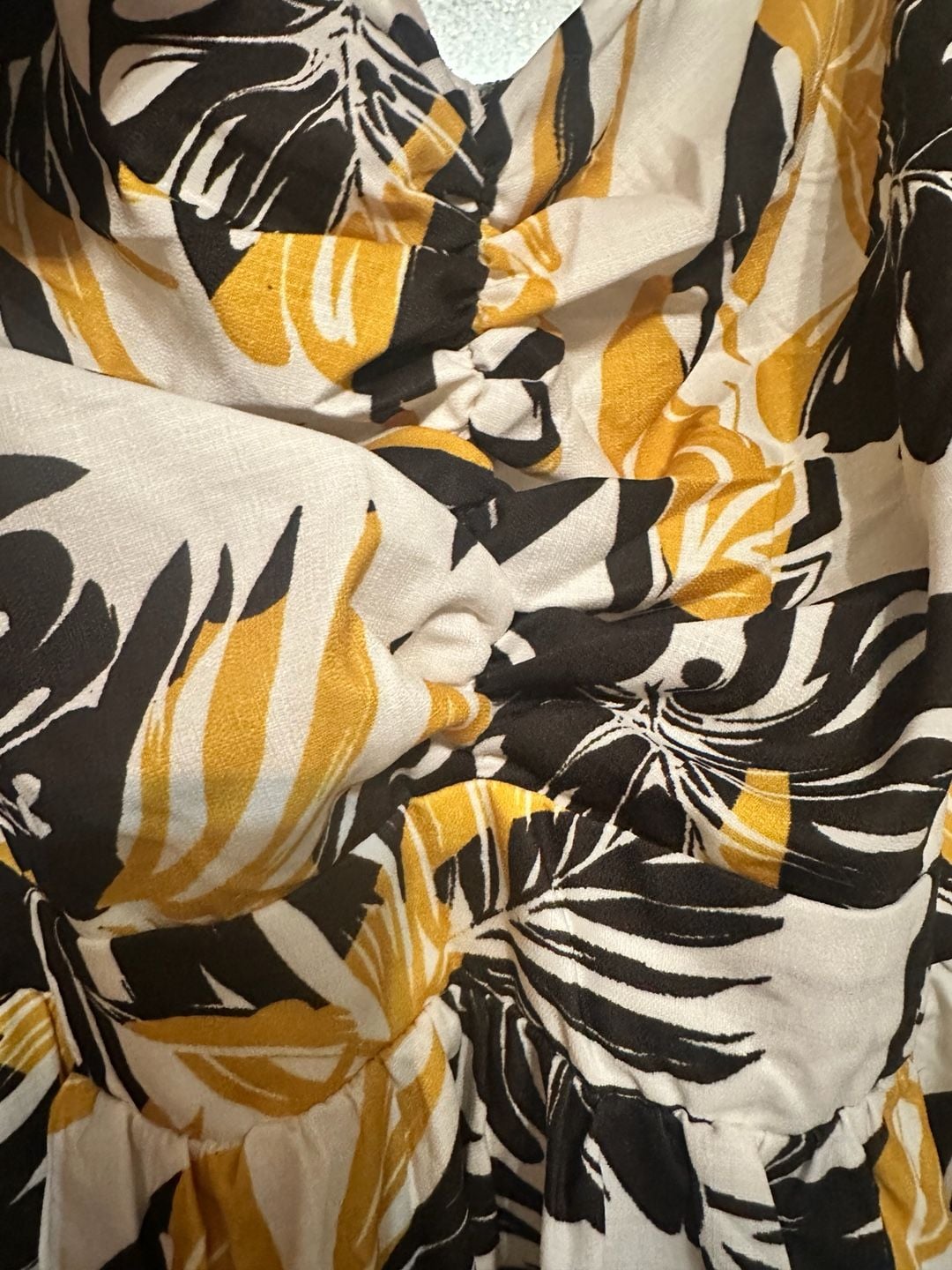 Flying Tomato Tropical Leaf Print Puff Sleeve Midi Dress 3X Black White Gold 3