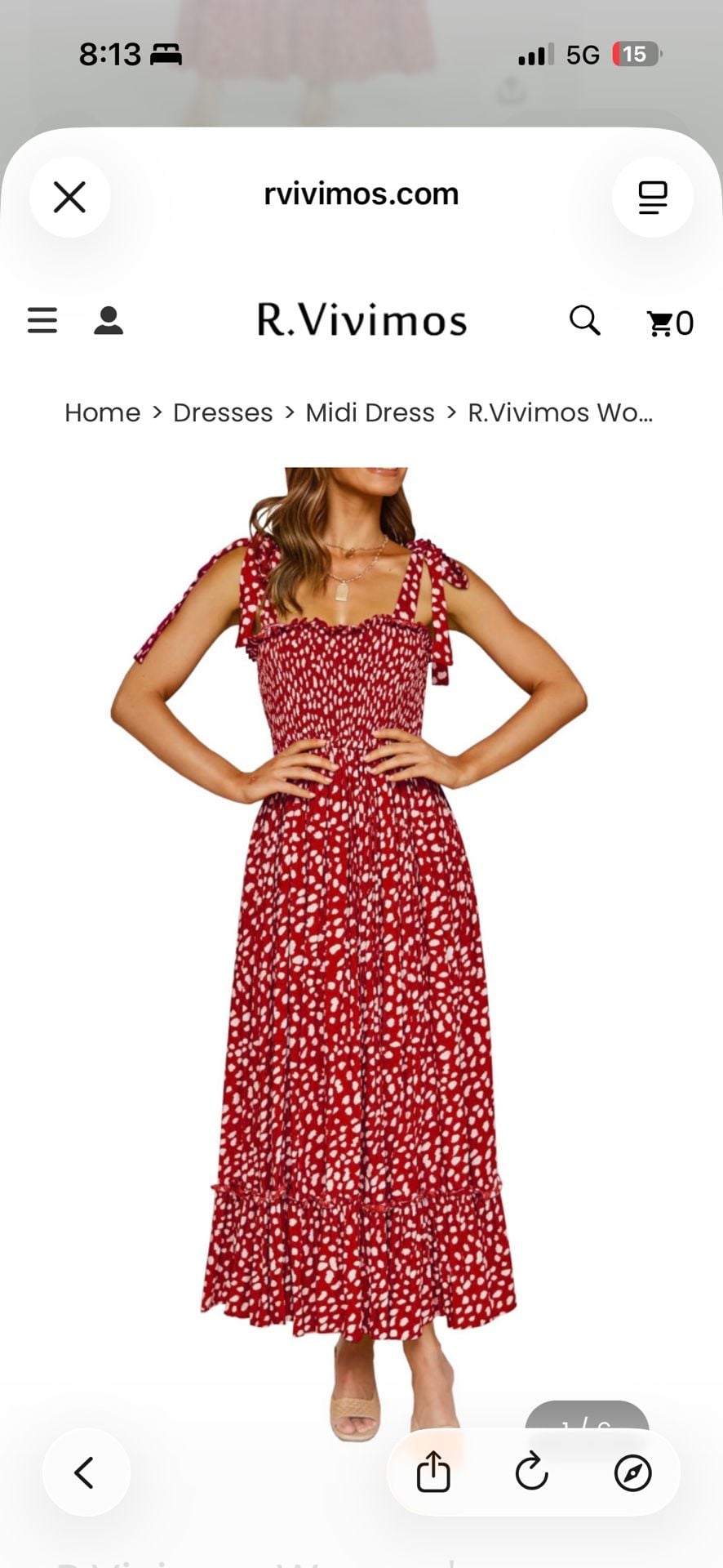 R.Vivimos Straps Cotton Irregular Polka Dot Ruffles Midi Dress Size M 2