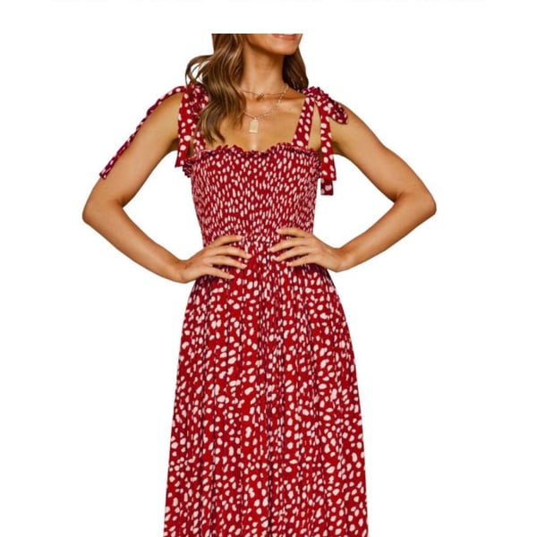 R.Vivimos Straps Cotton Irregular Polka Dot Ruffles Midi Dress Size M