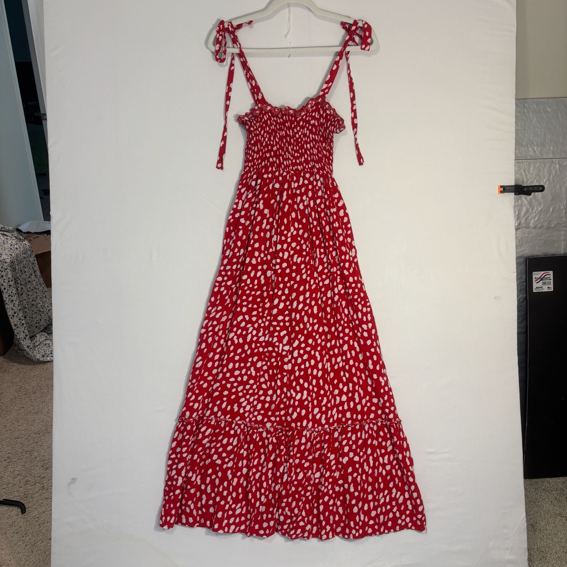 R.Vivimos Straps Cotton Irregular Polka Dot Ruffles Midi Dress Size M 3