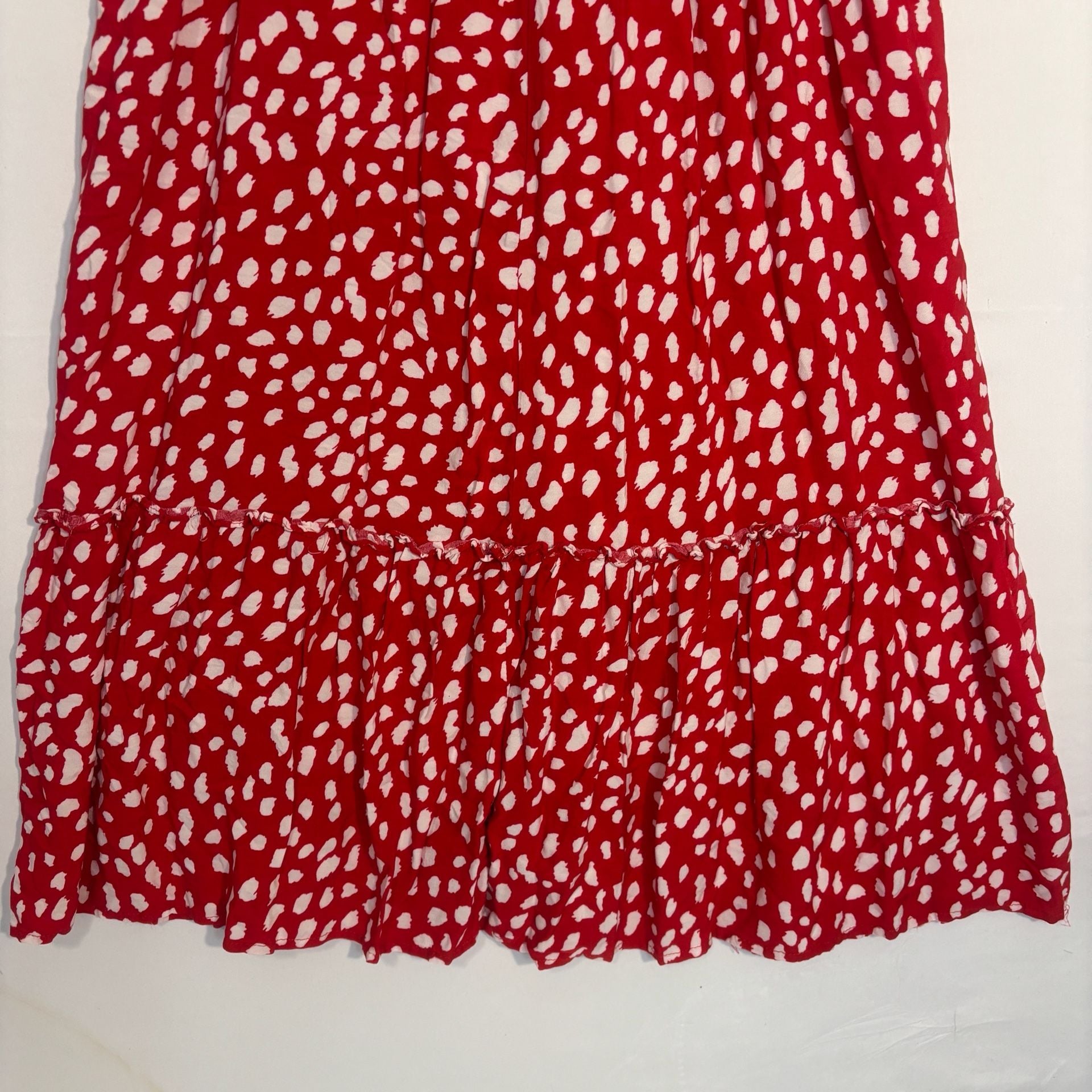 R.Vivimos Straps Cotton Irregular Polka Dot Ruffles Midi Dress Size M 4