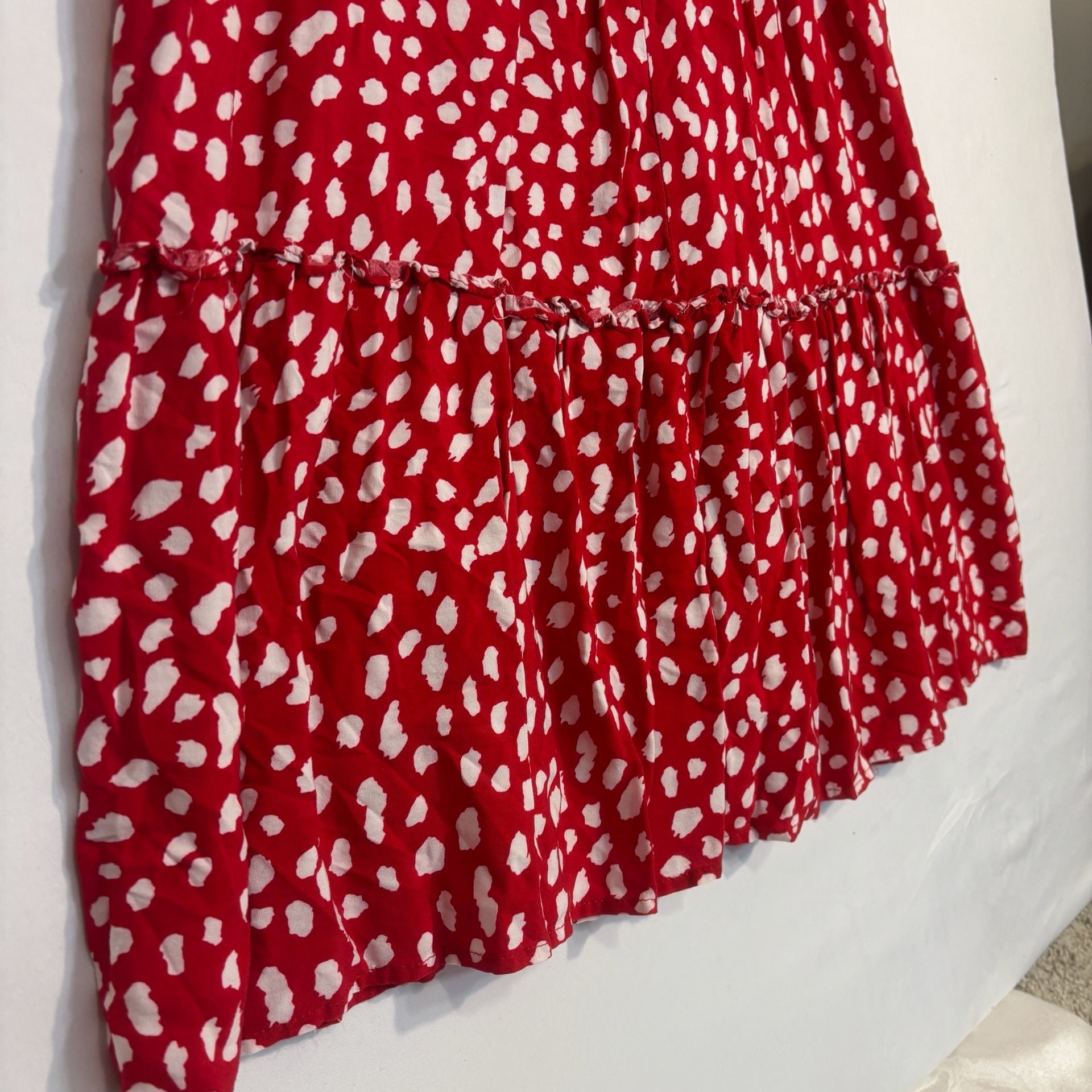 R.Vivimos Straps Cotton Irregular Polka Dot Ruffles Midi Dress Size M 5