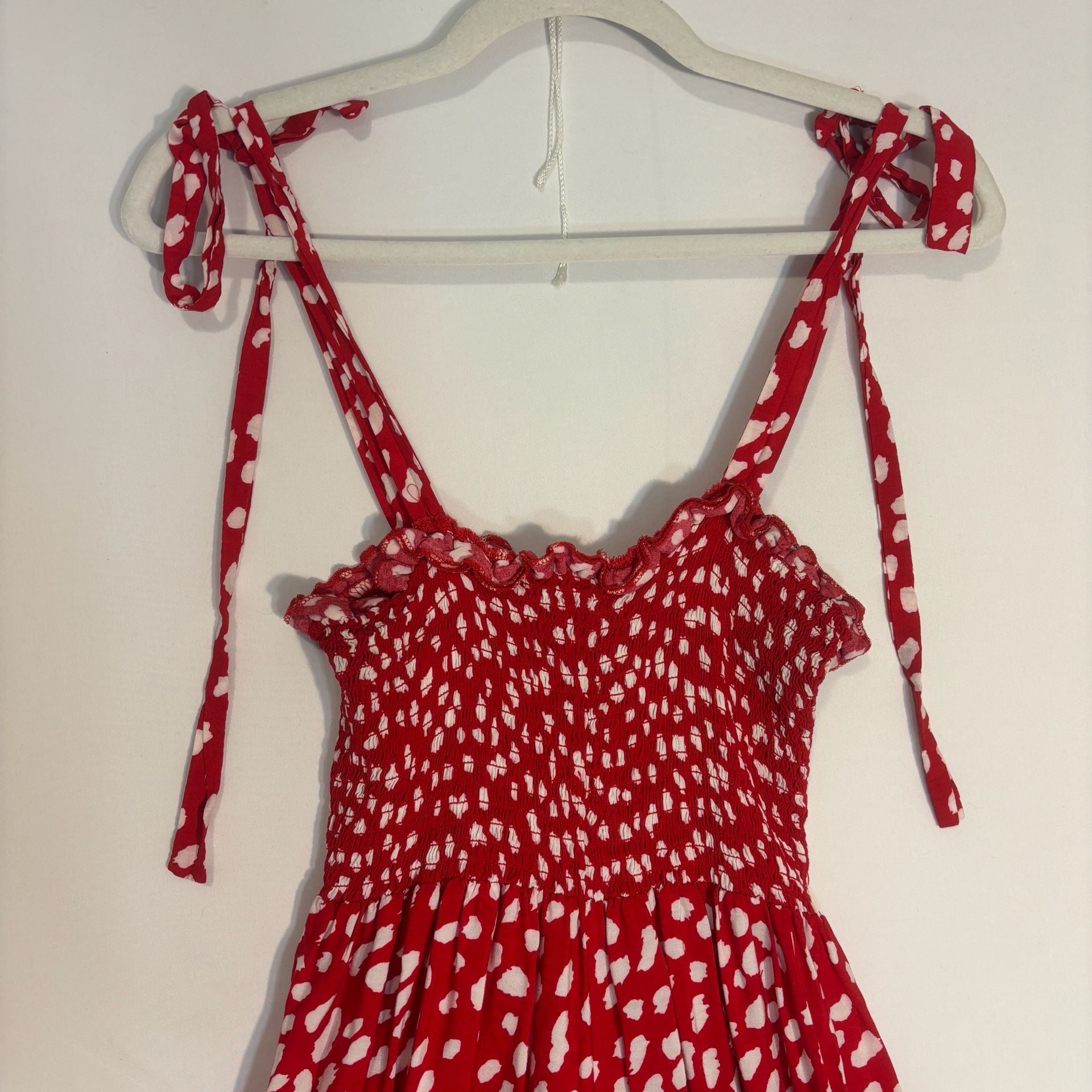R.Vivimos Straps Cotton Irregular Polka Dot Ruffles Midi Dress Size M 6