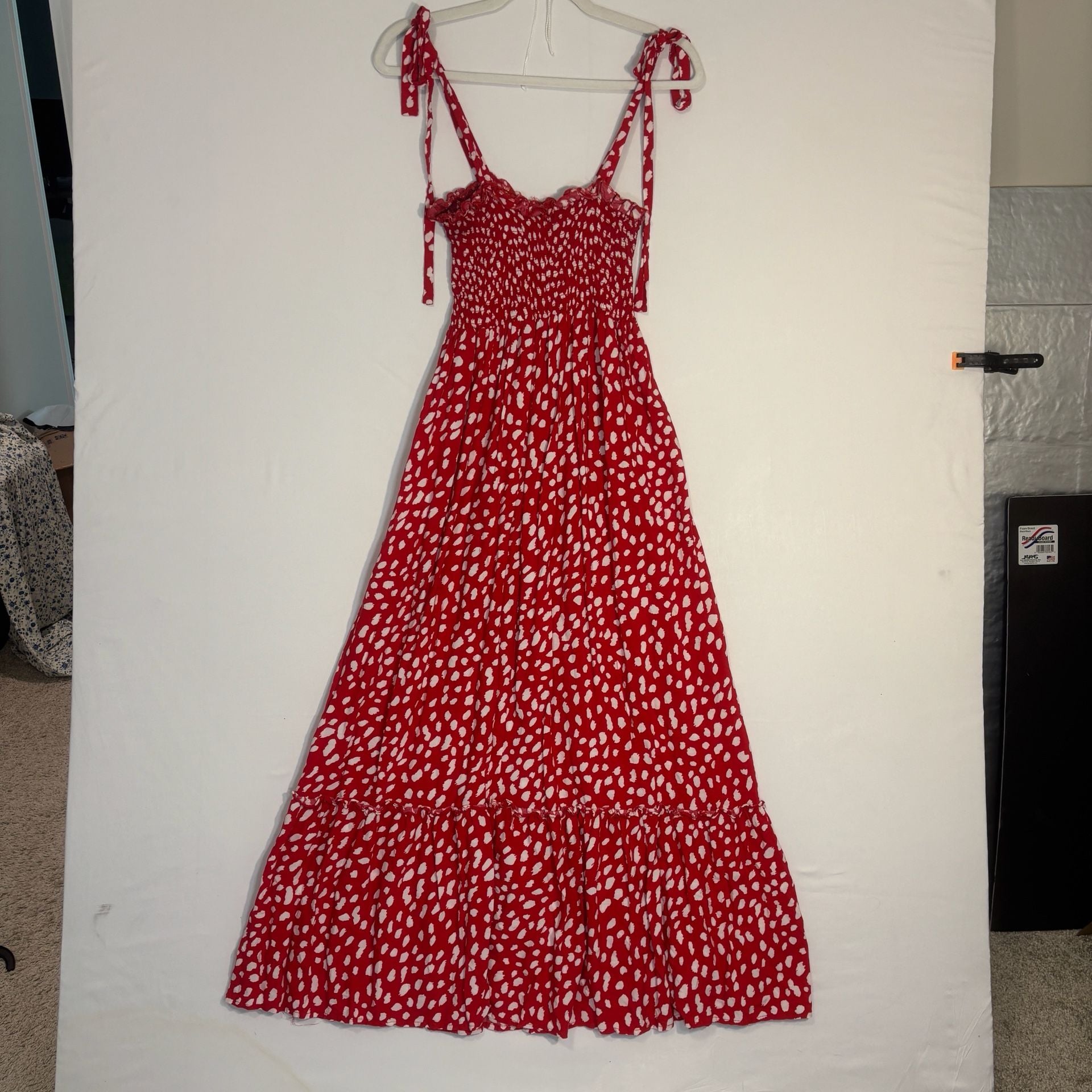 R.Vivimos Straps Cotton Irregular Polka Dot Ruffles Midi Dress Size M 7
