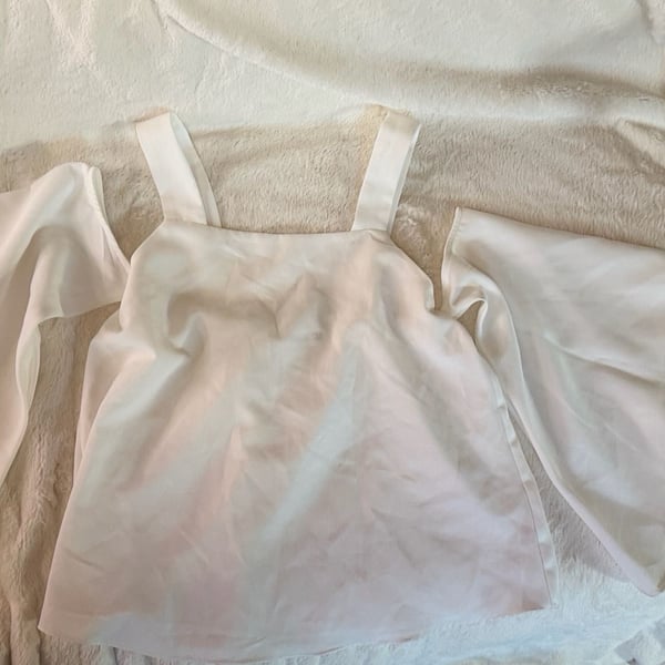 Leibi Satin Cold Shoulder Top with Flare Sleeves White