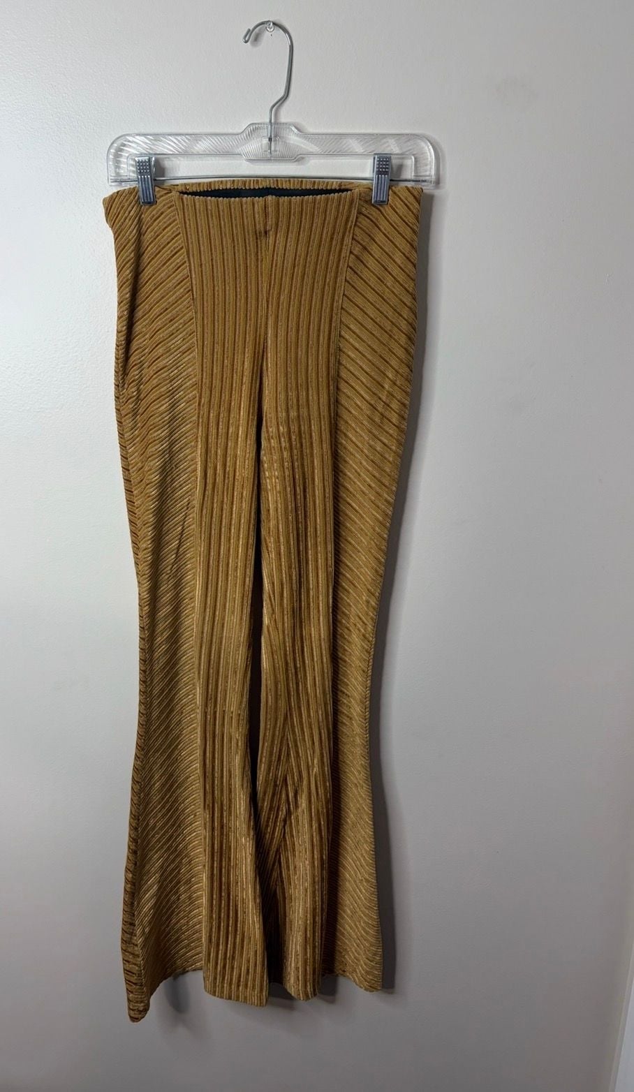 Free People Gold Ribbed Knit Flare Pants 2
