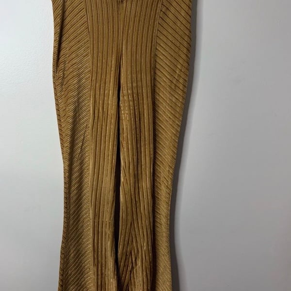 Free People Gold Ribbed Knit Flare Pants