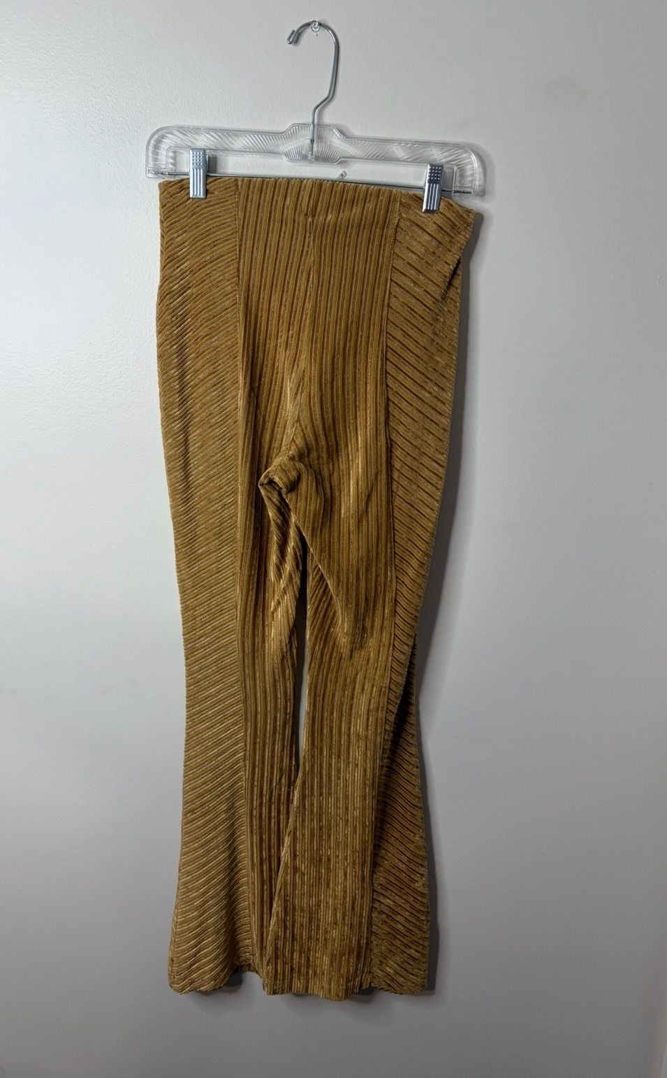 Free People Gold Ribbed Knit Flare Pants 4