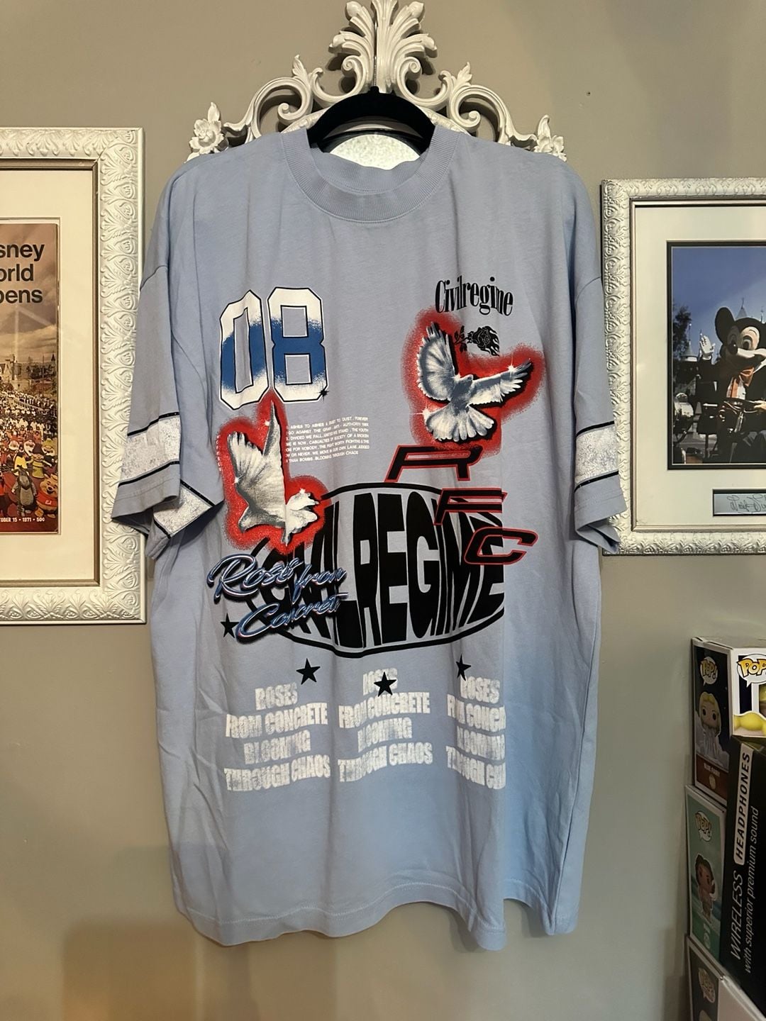 Civil Regime Roses From Concrete Pale Blue Graphic T-Shirt XL 2