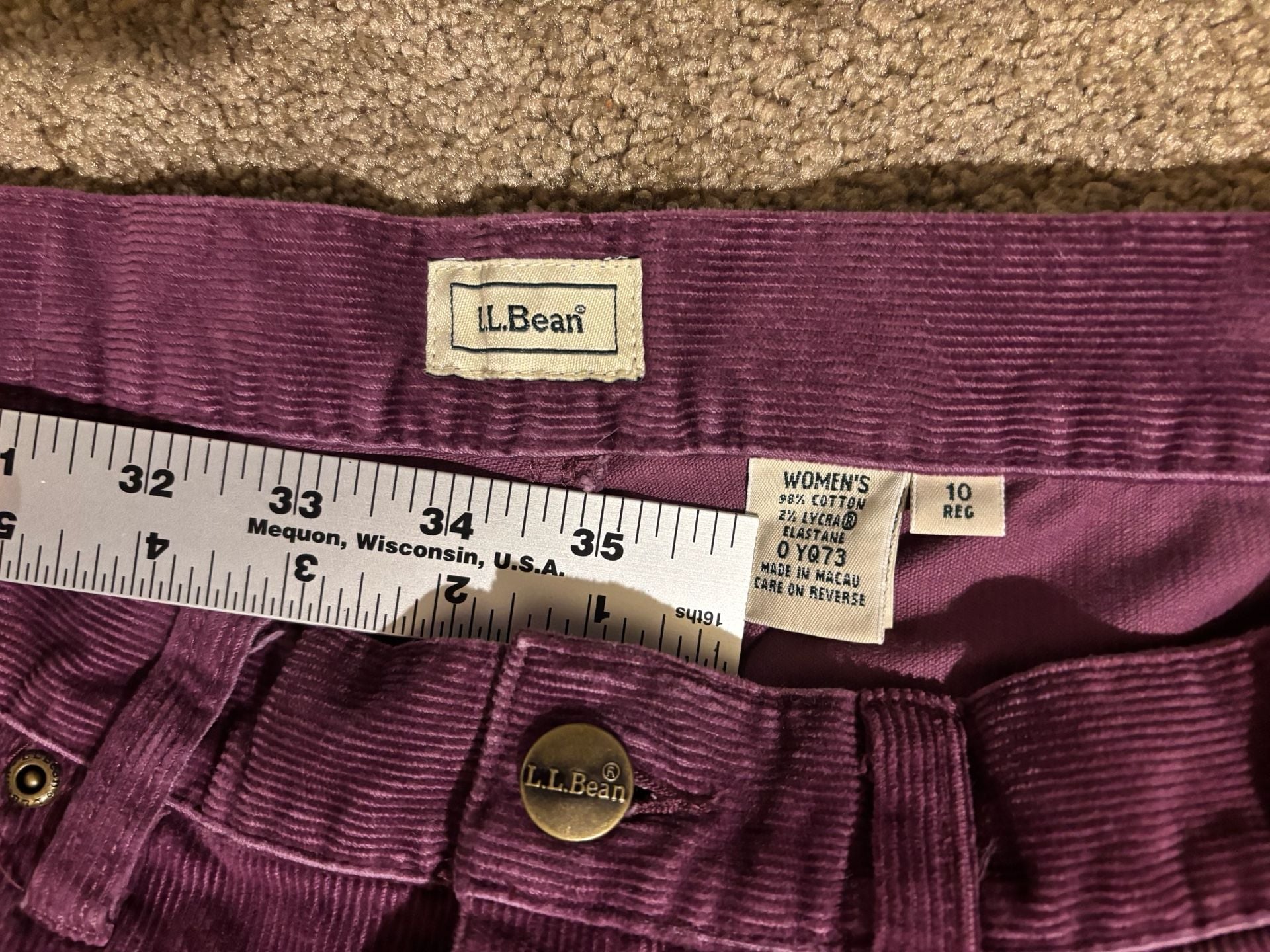 L.L.Bean Corduroy Pants Womens Size 10 Purple Cotton Straight Leg 3