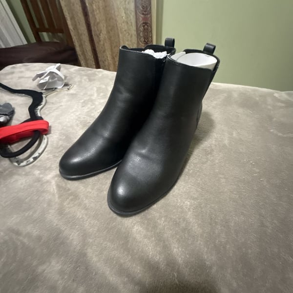 Dr. Scholl's Women's Black Faux Leather Ankle Bootie Block Heel