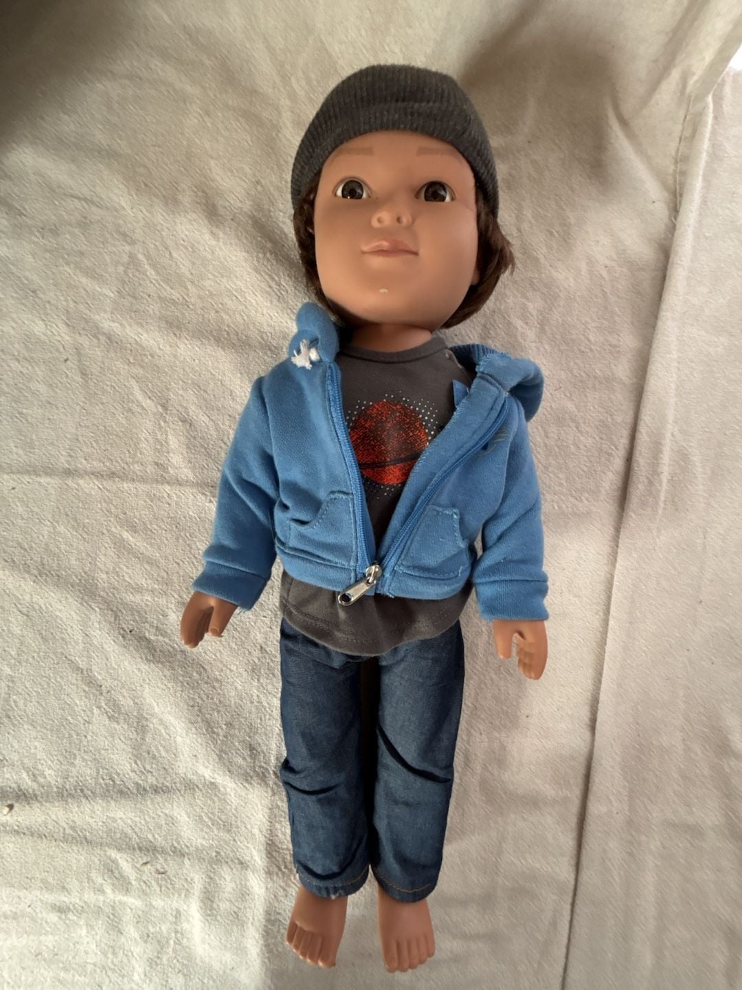 Citytoy Boy Doll with Blue Zip-Up Hoodie, Graphic nike Tee, Jeans, and Beanie 1