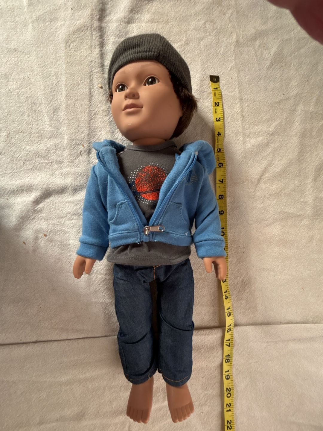 Citytoy Boy Doll with Blue Zip-Up Hoodie, Graphic nike Tee, Jeans, and Beanie 5