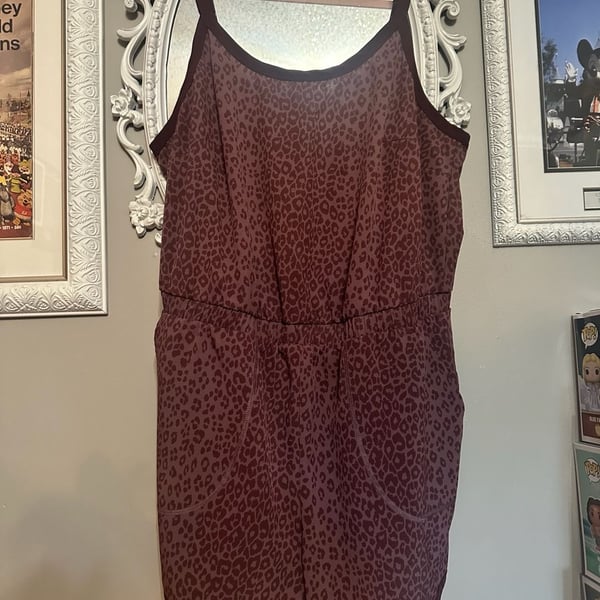 Torrid Active Burgundy Leopard Print Active Romper with Pockets